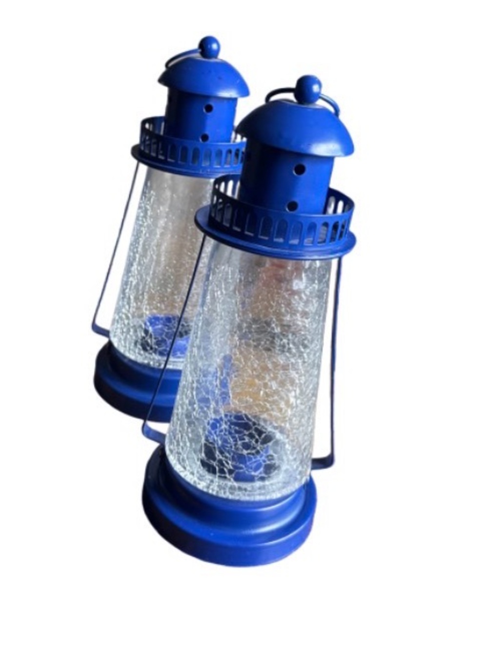 Blue Decorative Lantern tealight Pair - Coastal Home Accent